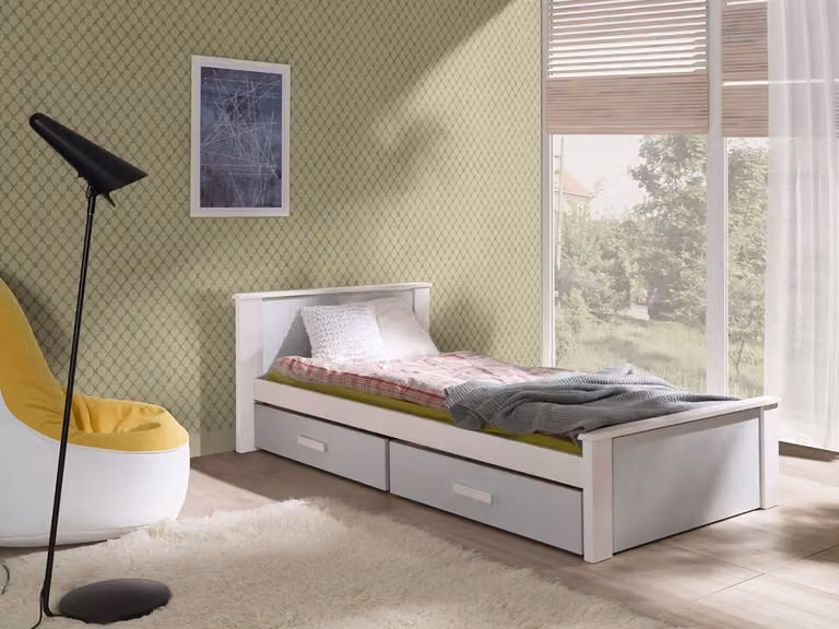 Letto per bambini con spazio di archiviazione 80x180 POLCH - bianco / grigio