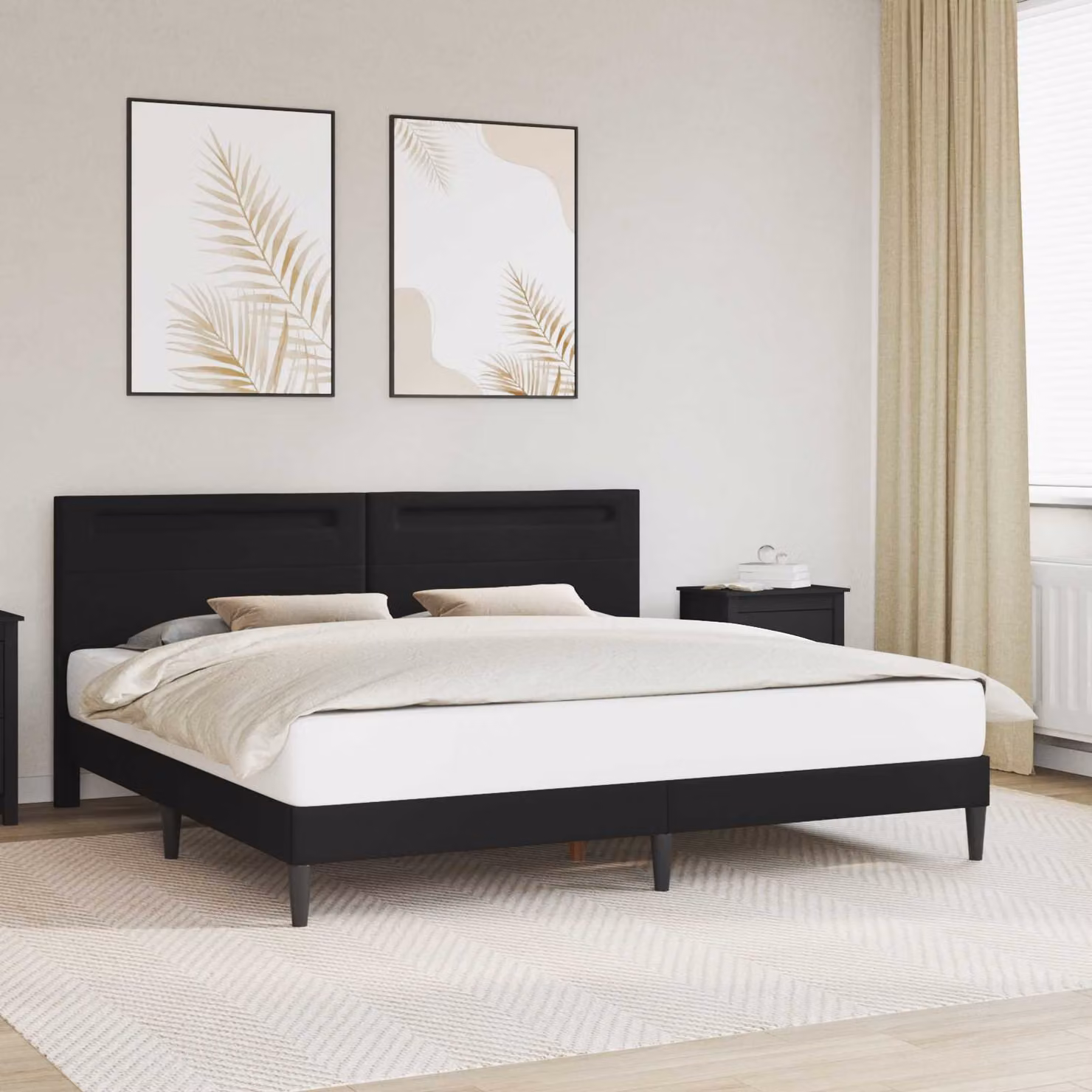Struttura del letto con testiera vidaXL in similpelle nera con illuminazione sottostante e porte USB, L/P/H: 180 x 200 x 206 cm