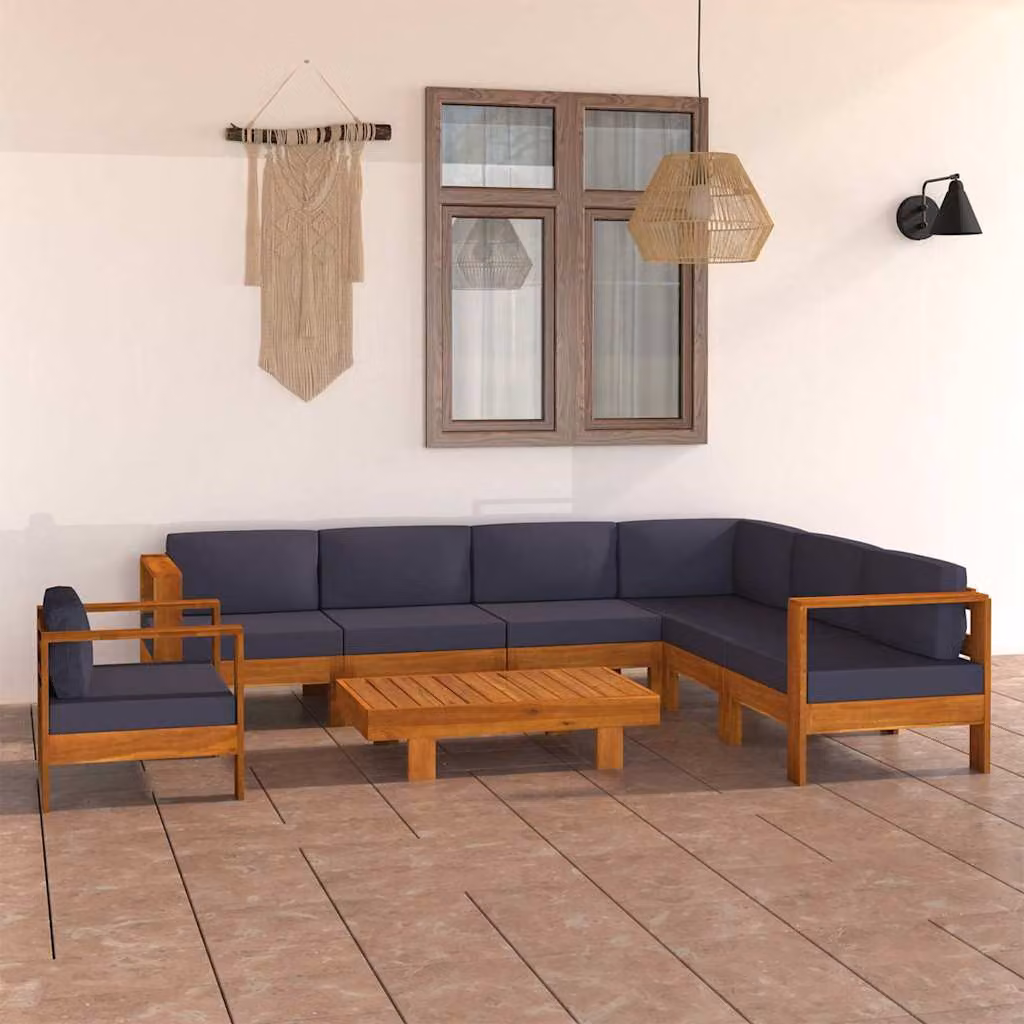 Set Divani da Giardino vidaXL 8 Posti in Legno di Acacia con Cuscini Grigi