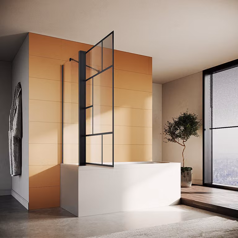 SONNI Cabina doccia nera opaca, 80x70x140cm con pannelli laterali, vetro pieghevole NANO 6mm