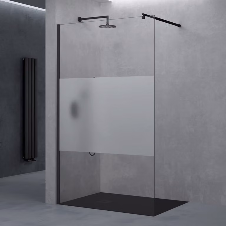 doporro Walk in Box Doccia 70x200 cm, Parete Doccia Fissa in Vetro Temperato 10 mm Anti Frantumi con Fascia Satinata, Barra Stabilizzatrice e Profilo Nero Opaco - Bremen01k
