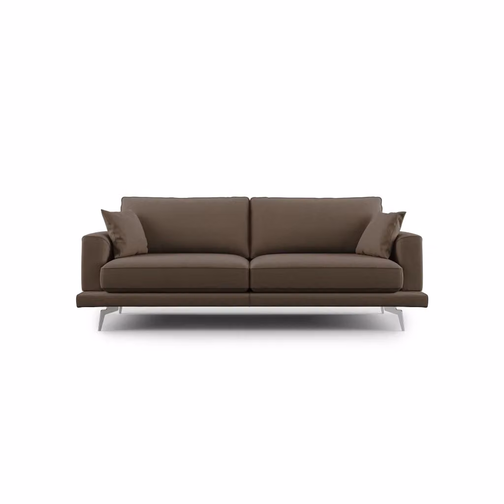 Divano moderno Dorian Divani.Store in tessuto marrone con imbottitura in piume e struttura in legno di abete, Larghezza: 218 cm – 2