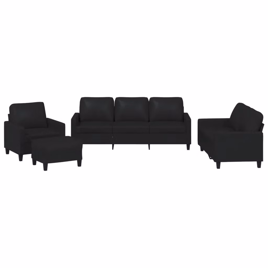 Set di divani vidaXL da 4 pezzi in similpelle nera con pouf e cuscini per soggiorno in stile moderno – 2