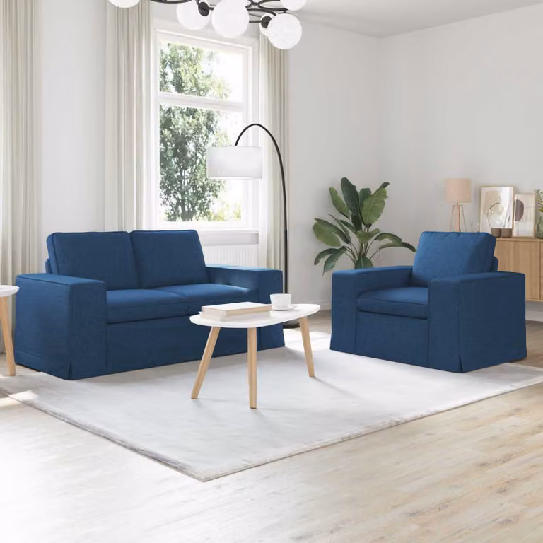 Set di 2 divani vidaXL moderni in tessuto blu con struttura in metallo L/P/H: 182 x 80 x 82 cm
