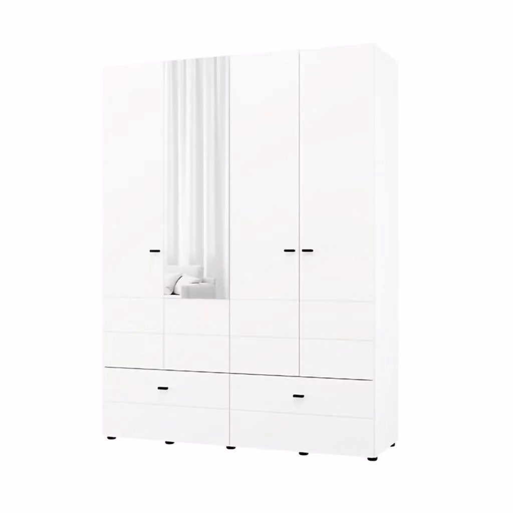 Armadio moderno DMORA per camera da letto con ante scorrevoli e cassetti integrati, finitura bianco opaco e nero, L: 155 cm, H: 208 cm – 2