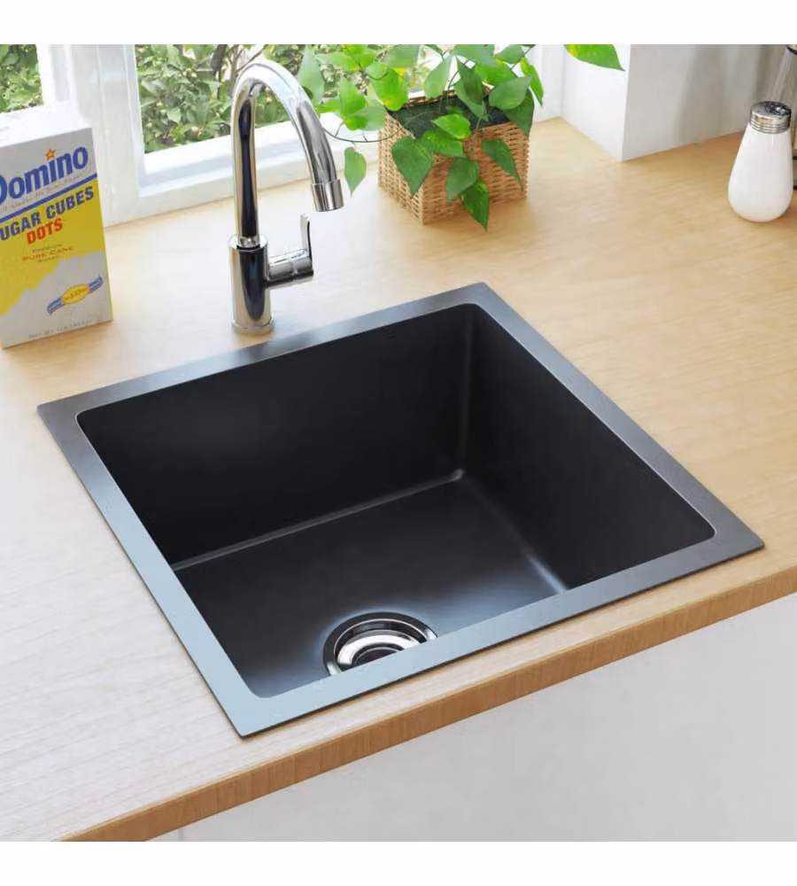 Lavello da Cucina vidaXL in Acciaio Inox Nero e Argento L/P/H: 44 x 44 x 20 cm – 3