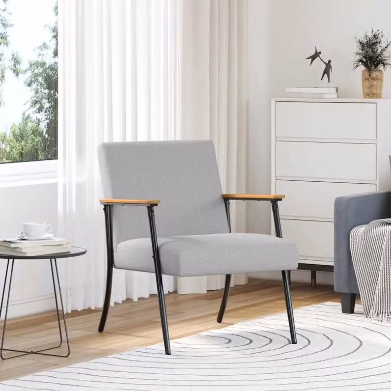 Poltrona lounge vidaXL in tessuto grigio con braccioli e struttura in metallo e MDF