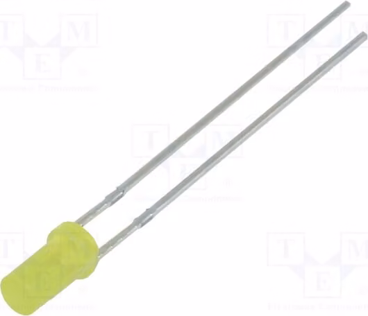 2 LED gialli, tecnologia a gel, 3 mm, angolo di emissione 140°, intensità luminosa 68-100 mcd, senza resistenza di limitazione di corrente, modello OSY5JA3NE4A. Diodi LED a foro passante (THT), 3 mm