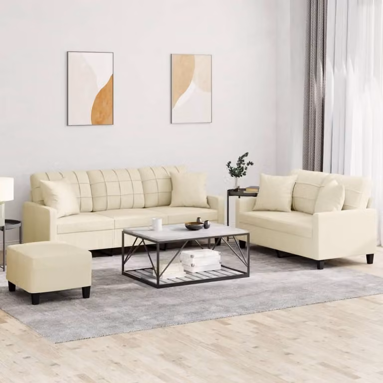 Maison Exclusive - Set divano 3 pezzi con cuscini in ecopelle color crema