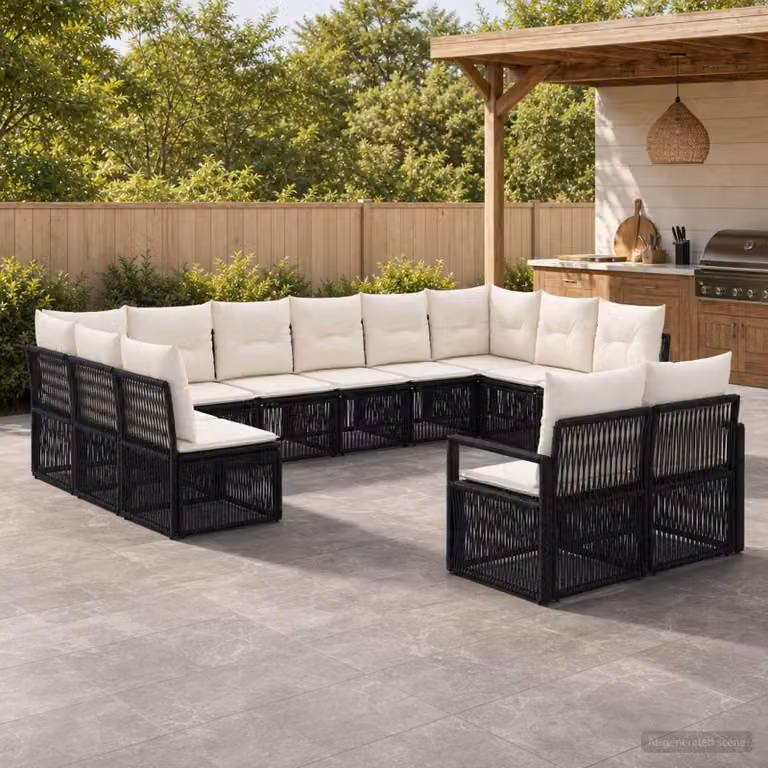Maison Exclusive - Set di divani da giardino, 12 pezzi, in rattan sintetico nero