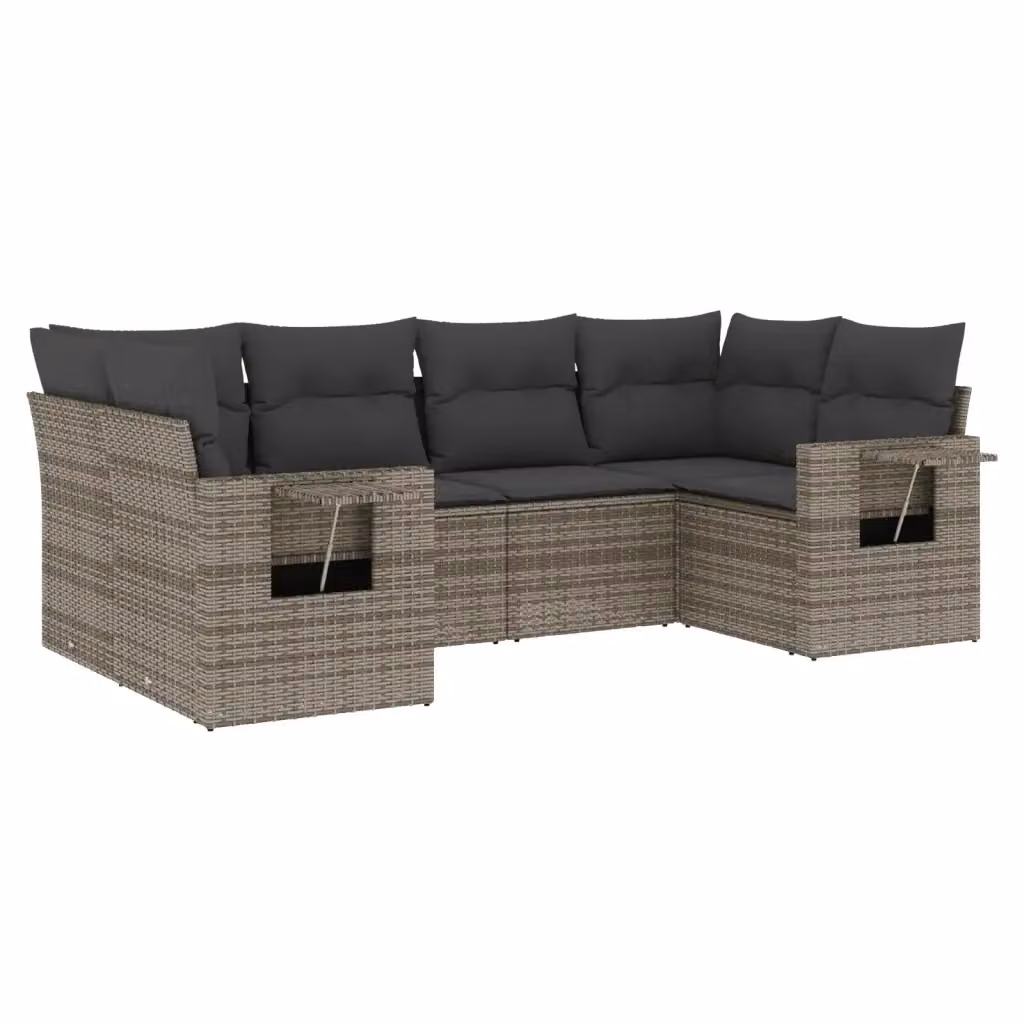 vidaXL Set Divano da Giardino a L 6 pz in Polyrattan Grigio con Cuscini e Tavolino – 2