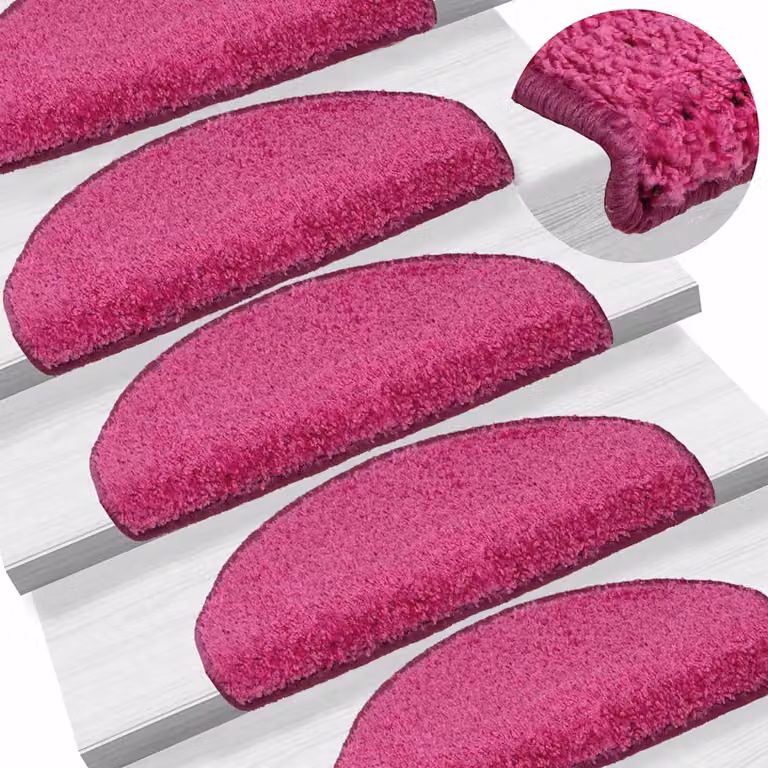 vidaXL Set di 15 tappetini per scale semicircolari grandi, rosa, autoadesivi e antiscivolo, L: 65 cm, P: 40 cm, H: 4 cm