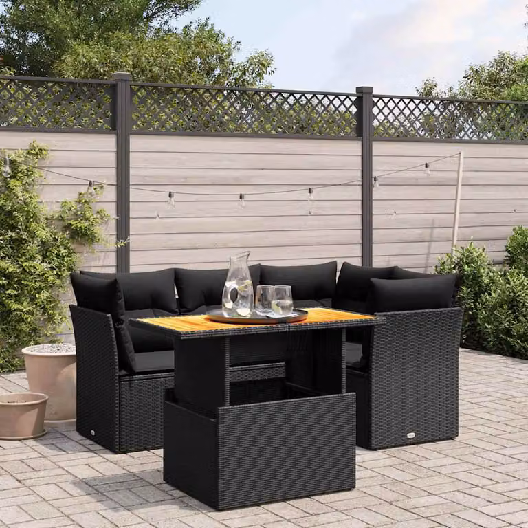 Set Divani da Giardino vidaXL 5 pz con Tavolino e Cuscini, Design Moderno a L, Colore Nero