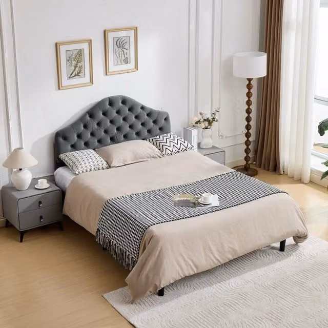Letto Imbottito con Testiera Regolabile ¨C MINIMAL ¨C Velluto Grigio 140x200