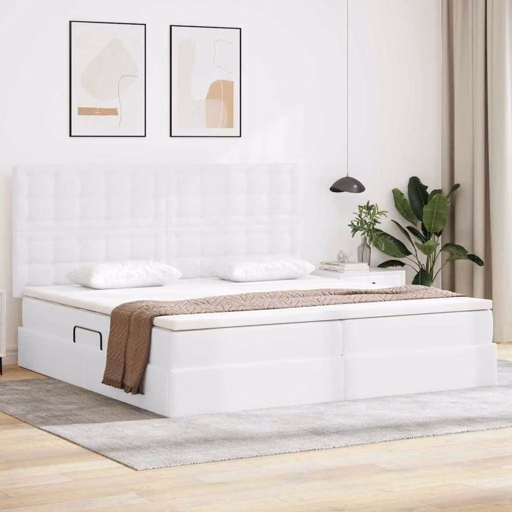 Letto con contenitore e illuminazione LED vidaXL Bianco, L/P/H: 200 x 200 x 128 cm