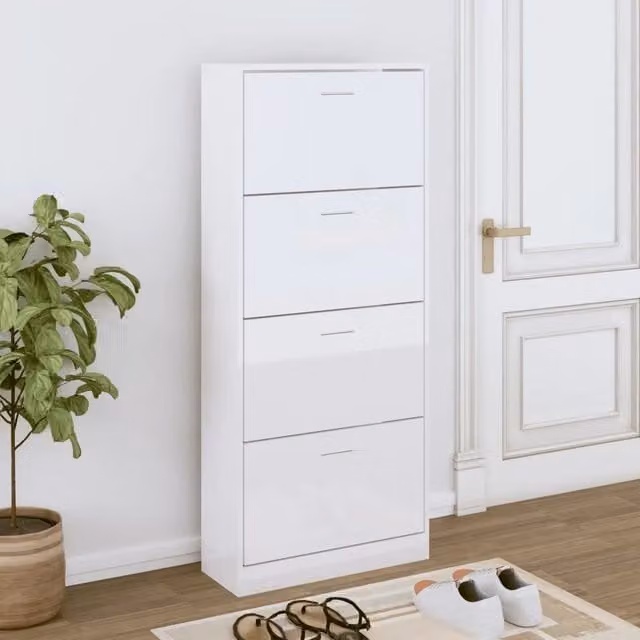 Scarpiera moderna vidaXL in legno bianco lucido L: 63 cm, P: 24 cm, H: 147 cm