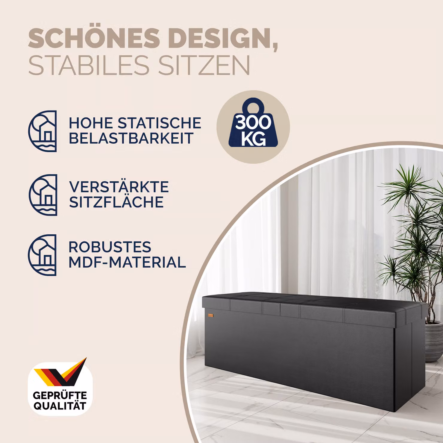 Pouf seduta Casaria nero L: 115 cm, P: 38 cm, H: 38 cm – 2