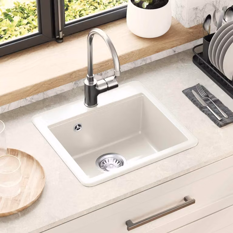Lavello vidaXL in quarzo e resina bianco L: 47 cm, P: 44 cm, H: 19 cm
