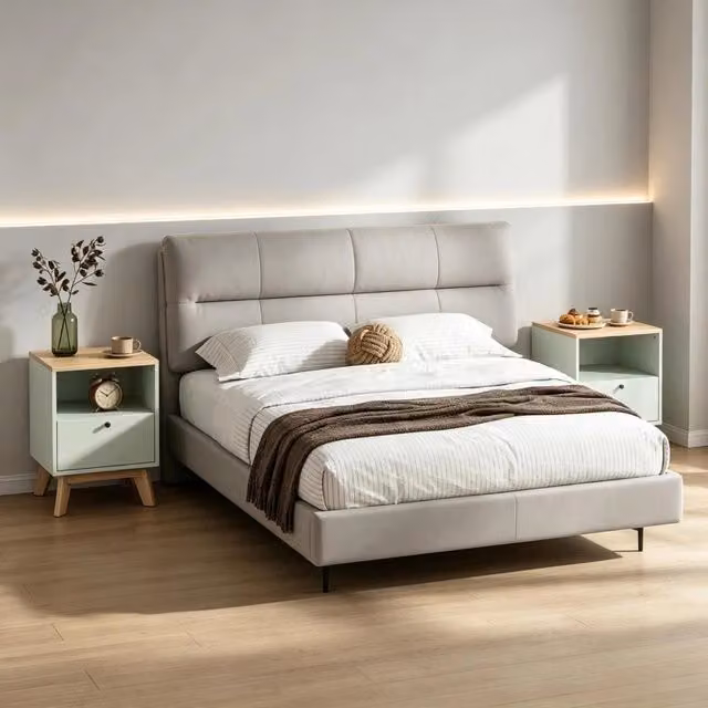 Set di 2 comodini moderni OKWISH in MDF con cassetto e vano aperto, colore verde e rovere, L/P/H: 40 x 40 x 55 cm