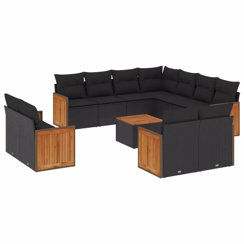 vidaXL Set Divani da Giardino a L 12 pz in Polyrattan Nero con Cuscini e Tavolino da Esterno – 2