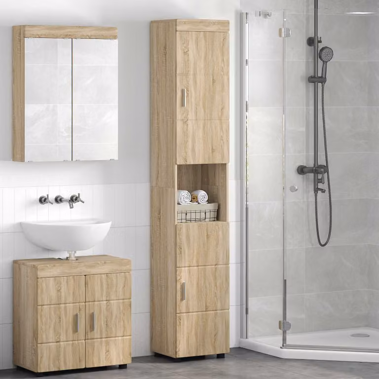 Set di armadi da bagno vidaXL TULUM in legno Rovere Sonoma marrone L/P/H: 37 x 31,5 x 203 cm