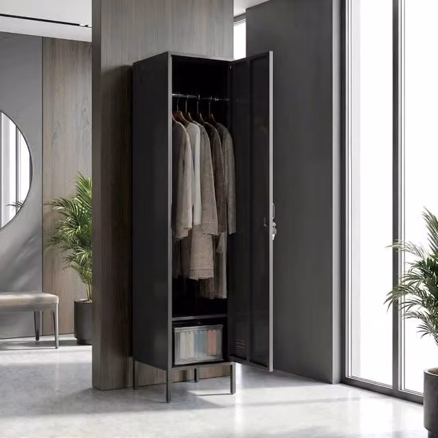 Armadio guardaroba 40x40x179 cm con porta chiudibile a chiave in acciaio nero