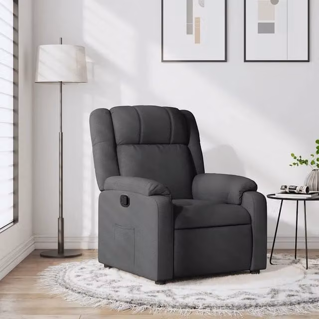 Poltrona reclinabile relax vidaXL in tessuto grigio con braccioli e struttura in legno e metallo