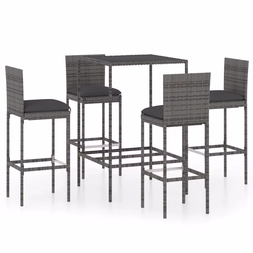 vidaXL Set da Bar da Giardino 5 pz in Polyrattan e Metallo con Cuscini Grigio Antracite – 2