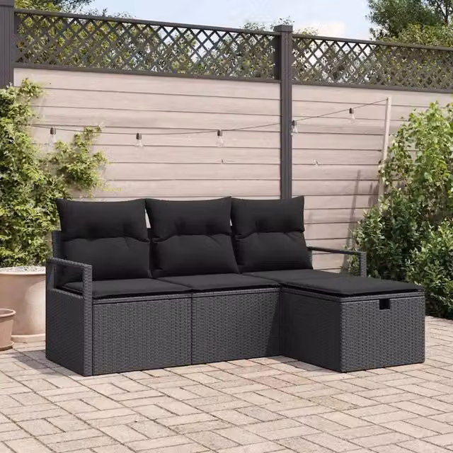 Set di divani 4 pz 4-Numero di posti Nero polyrattan 3359152