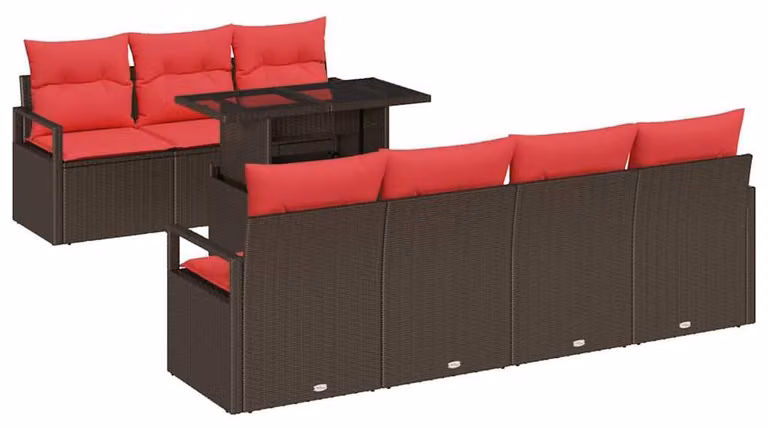 Set di divani da giardino, 8 pezzi, color marrone, in rattan sintetico