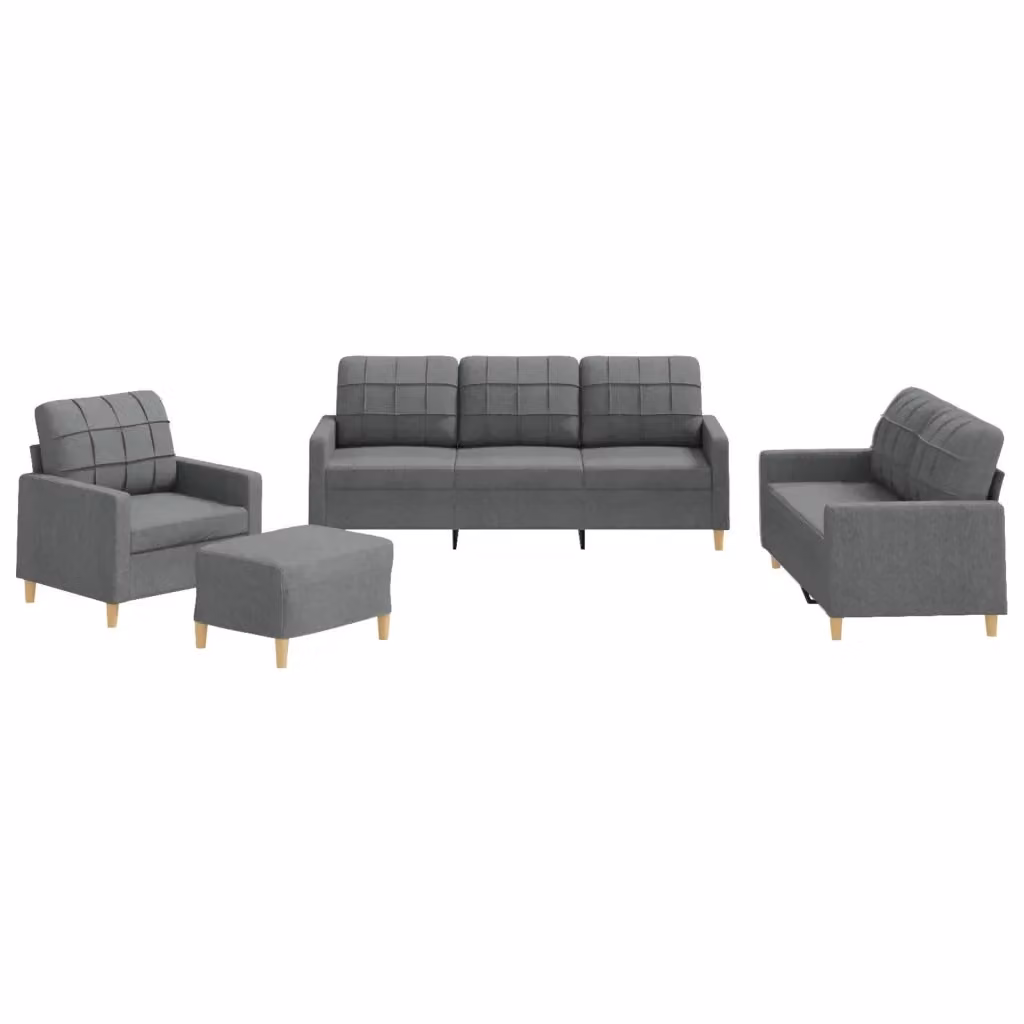 Set di divani moderno vidaXL in tessuto grigio composto da divano a 3 posti, divano a 2 posti, pouf e cuscini per il soggiorno – 2