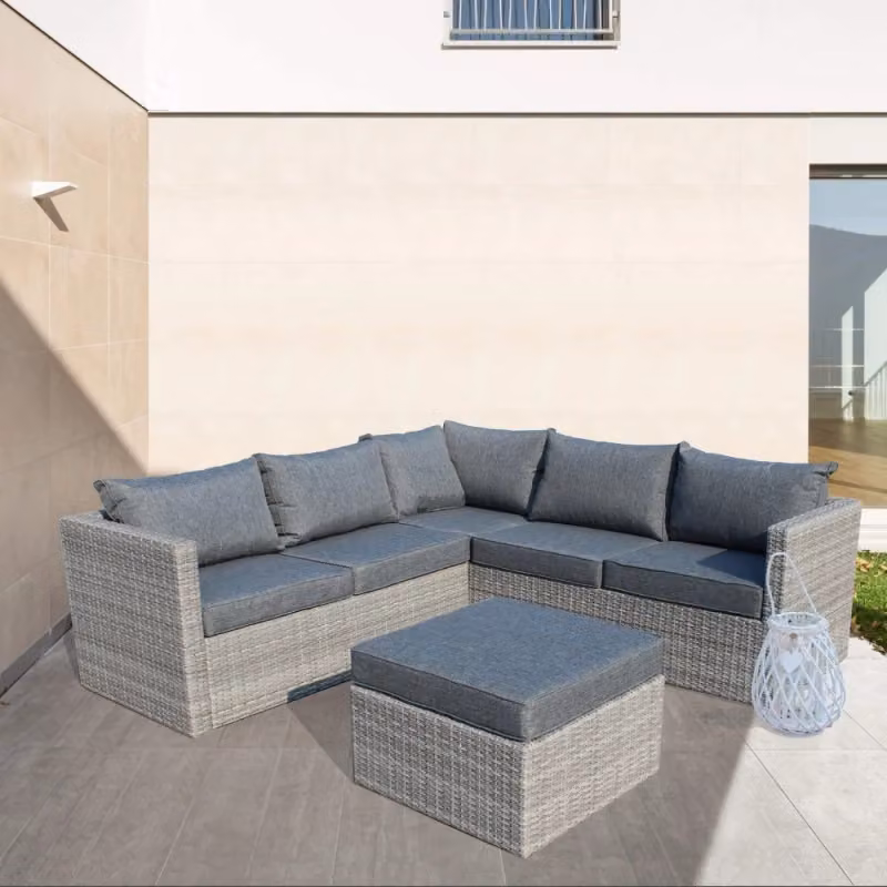 Salotto angolare COSMA in polyrattan grigio con cuscini, ideale per giardino e terrazza – 2