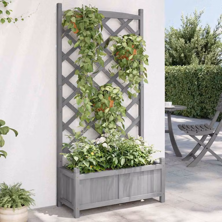 Fioriera con Traliccio vidaXL in Legno di Abete Grigia L: 75 cm, P: 35 cm, H: 150 cm