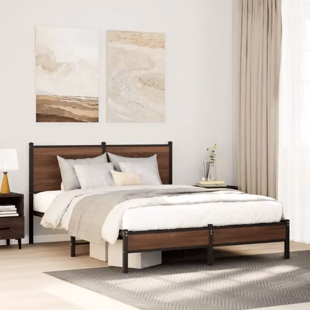 Struttura Letto in Metallo Design Mania Colore Marrone Rovere L 140 cm x P 200 cm – 1