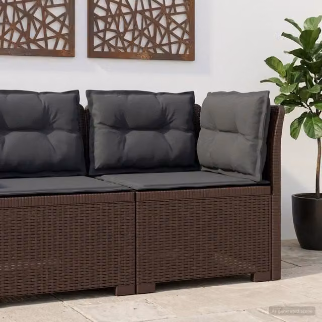 Divano da giardino a 1 posto vidaXL con cuscini in effetto rattan color marrone e antracite – 1