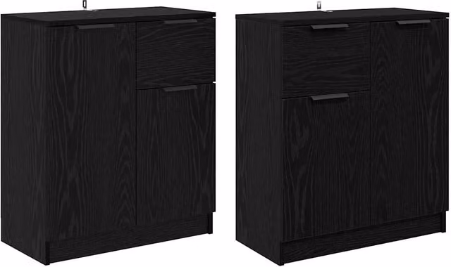 Set di 2 Credenze moderne in legno multistrato colore Nero opaco L 60 x P 30 x H 70 cm