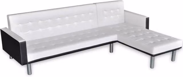 Divano letto angolare moderno in ecopelle bianco HELLOSHOP26 con struttura in legno e funzione letto L/P/H: 218 x 174 x 86 cm