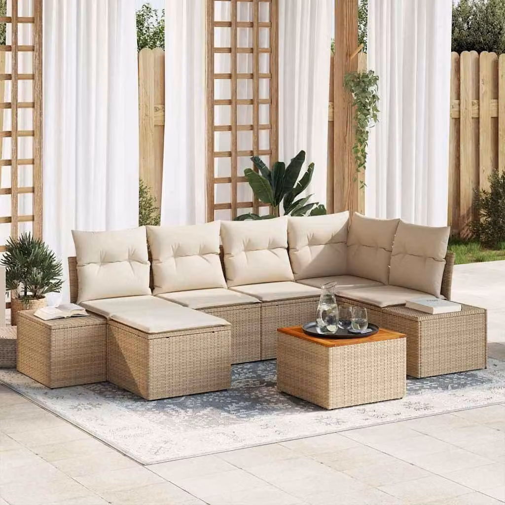 Maison Exclusive - Set da giardino composto da 7 pezzi, divano, beige e bianco