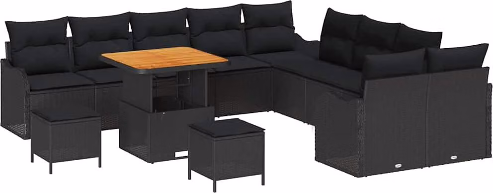 Set Divano da Giardino con cuscino 13 pcs Nero polyrattan