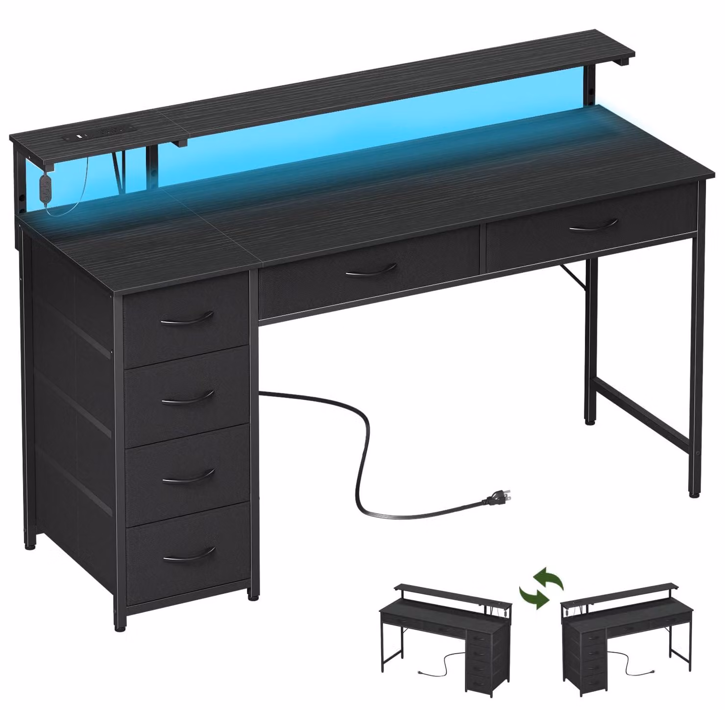 Scrivania da gioco - Nera - 120 x 48 cm - 6 cassetti
