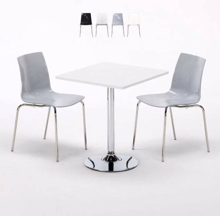 Tavolo quadrato bianco e 2 sedie colorate trasparenti Grand Soleil Lollipop Titanium - Grigio
