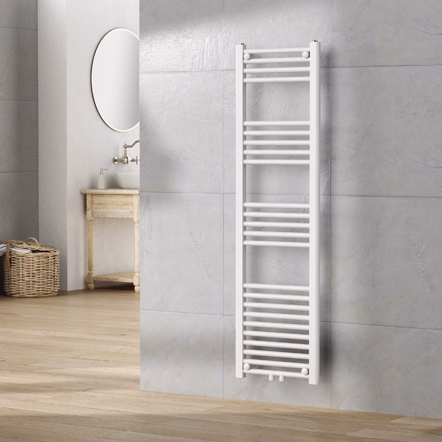 Radiatore per asciugamani 'Voss' con 24 aste in acciaio 140 x 40 cm Bianco