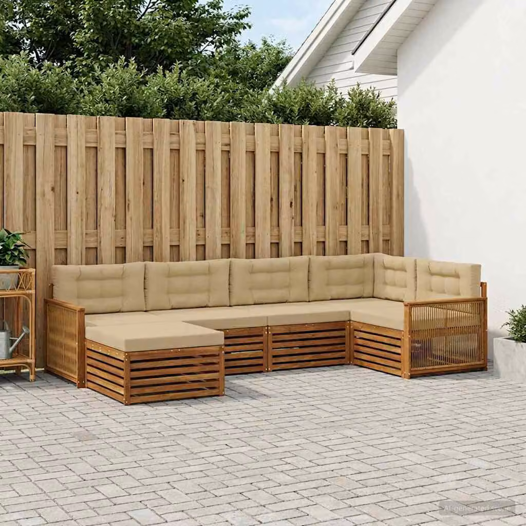 Set di divani da esterno vidaXL 6 pz in legno di acacia con cuscini, beige e marrone