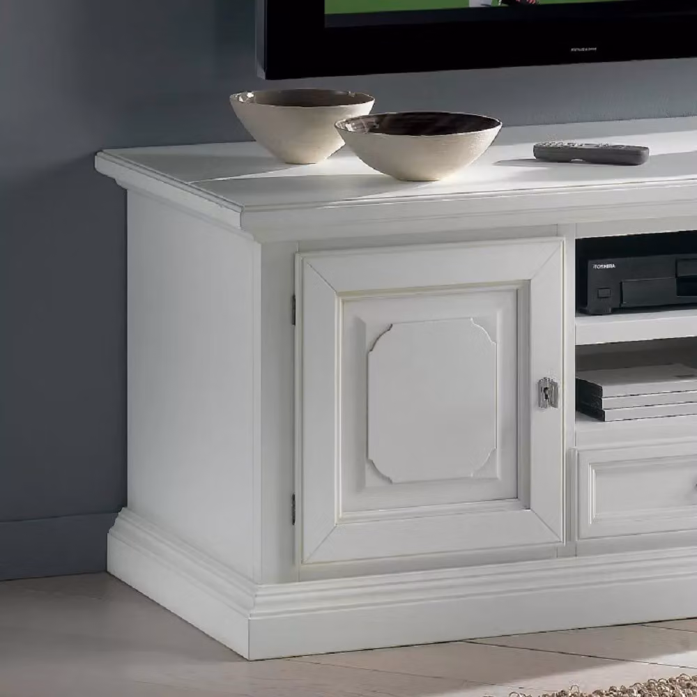 Porta TV Mobili 2G in legno stile shabby chic bianco con 2 ante L: 152 cm, P: 55 cm, H: 60 cm – 2
