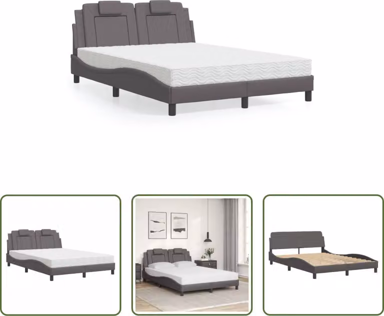 The Living Store Letto con materasso grigio 120x200 cm in ecopelle