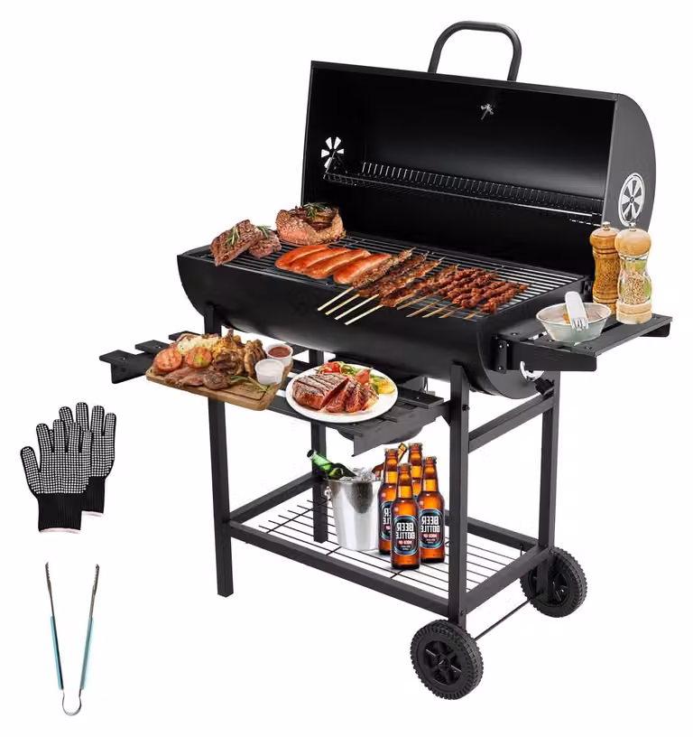 Barbecue a carbonella con coperchio - Ghisa - Griglia XXL - Nero - Per giardino, balcone o cortile