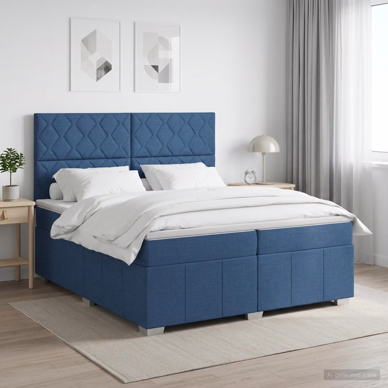 Maison Exclusive - Letto boxspring con materasso e testiera blu 200 x 200 cm in tessuto