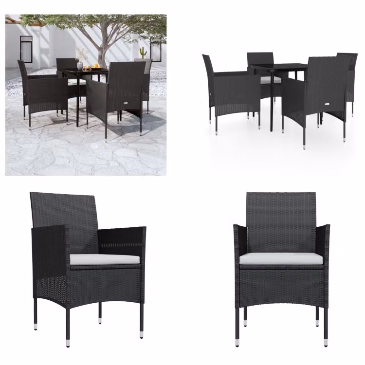 vidaXL Set da pranzo da giardino 5 pezzi con cuscini nero - Set da pranzo da giardino - Set da pranzo da giardino - Set di mobili da giardino - Set di mobili da giardino