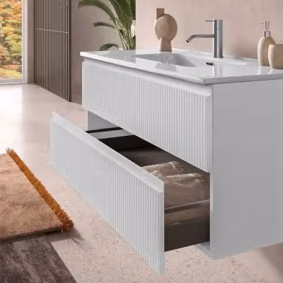 Mobile bagno sospeso Inbagno Giava bianco opaco con frontale cannettato L: 101 cm – 2