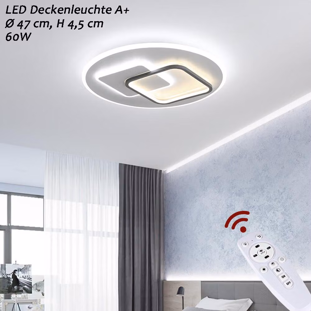 Eurohandisplay 9643-YX, plafoniera LED con diametro di 47 cm e altezza di 4,5 cm, dotata di telecomando per regolare la temperatura del colore e l'intensità della luce